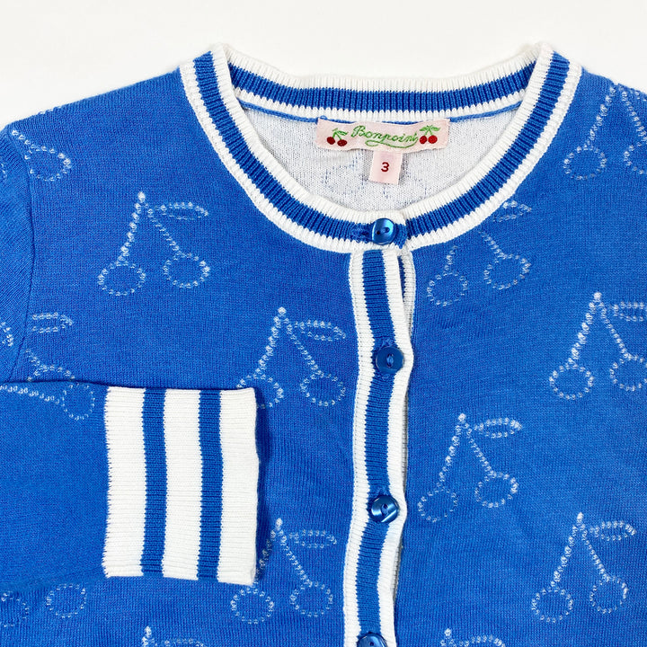 Bonpoint blue cherry pointelle cardigan 3Y 2