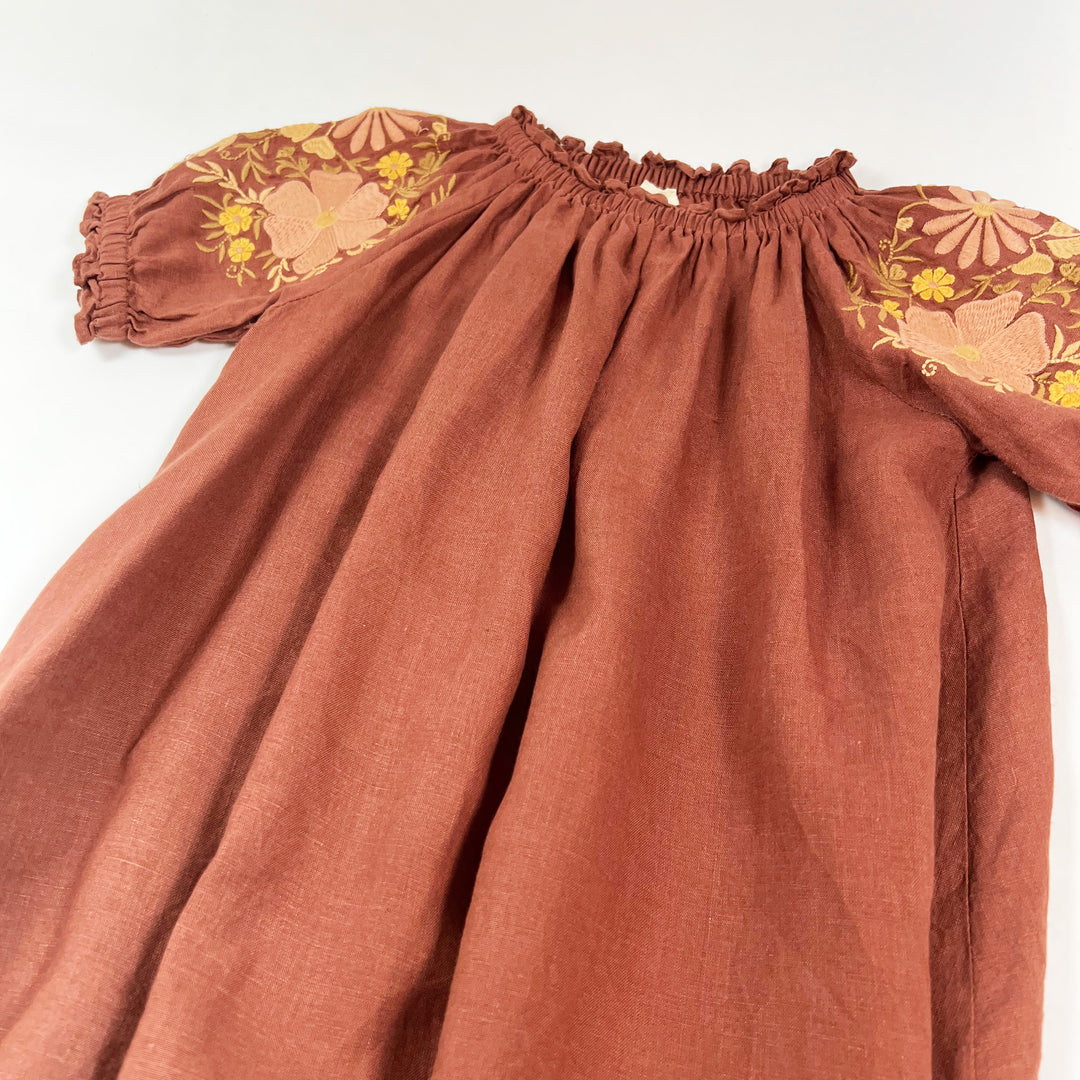 Apolina rust embroidered sleeve dress 3-5Y 2