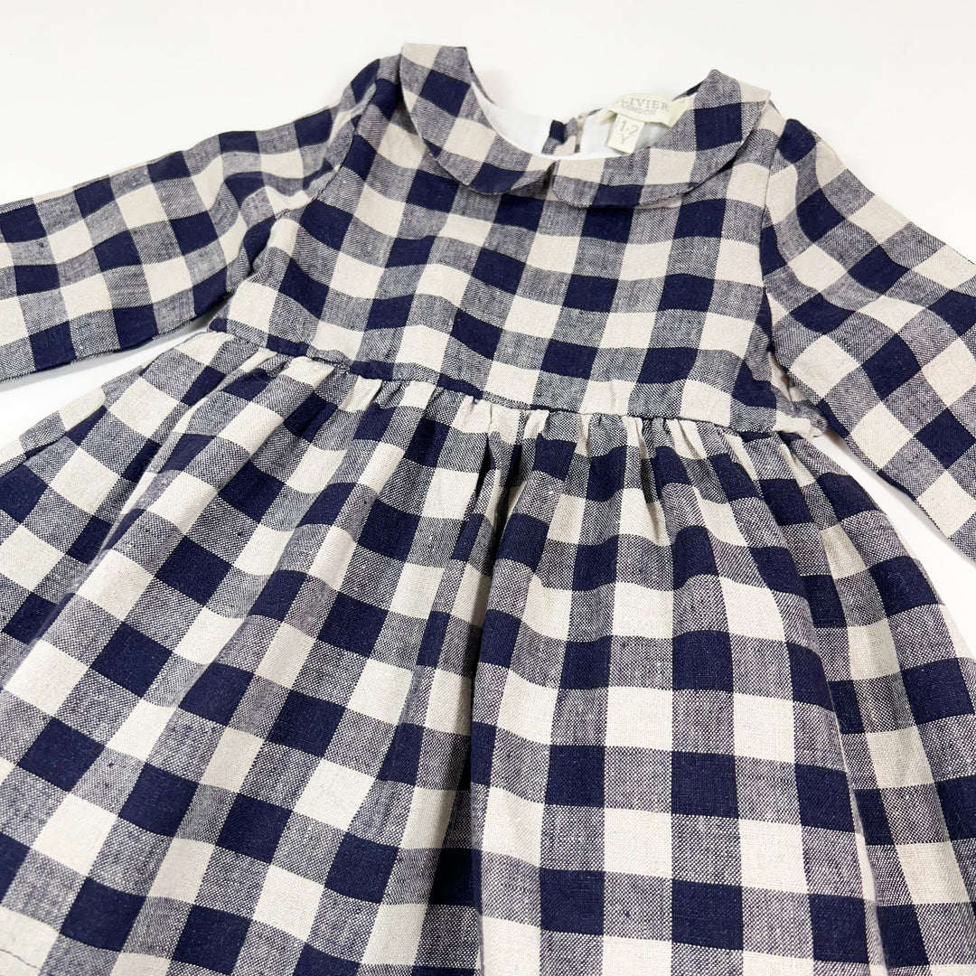 Olivier London purple check heavy linen dress 1-2Y 2