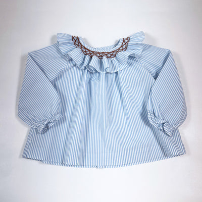 Jacadi light blue striped blouse with embroidered collar 18M/81 1