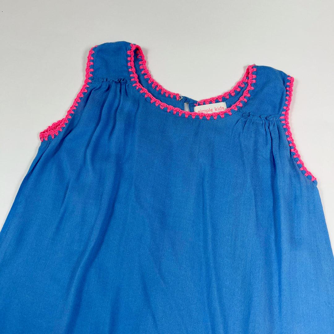 Simple Kids blue tank top with pink embroidery  10Y 2
