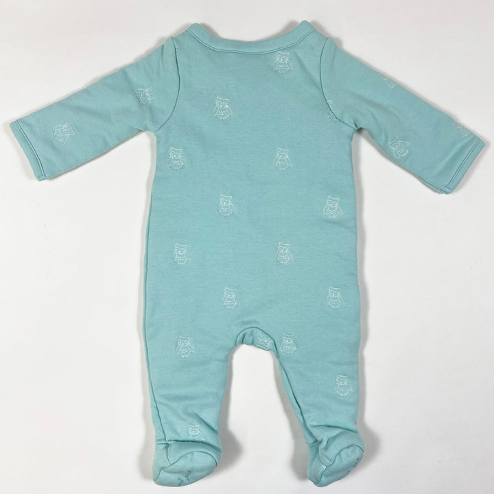 Janie and Jack turquoise warm padded pyjamas with embroidered owls and feet NB