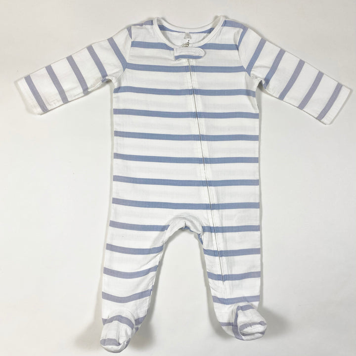 Aden + Anais white/blue striped pyjama with feet 3-6M