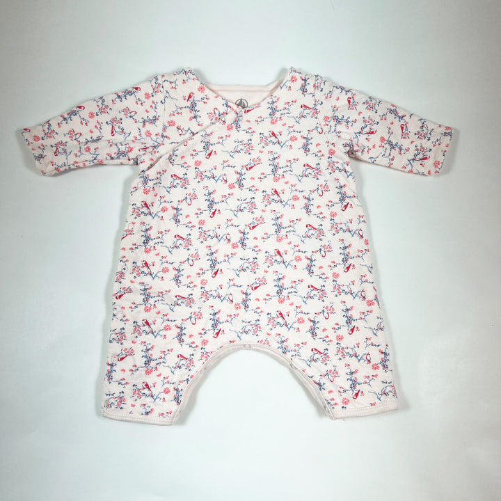 Petit Bateau pink floral quilted wrap onesie 1m/54 1