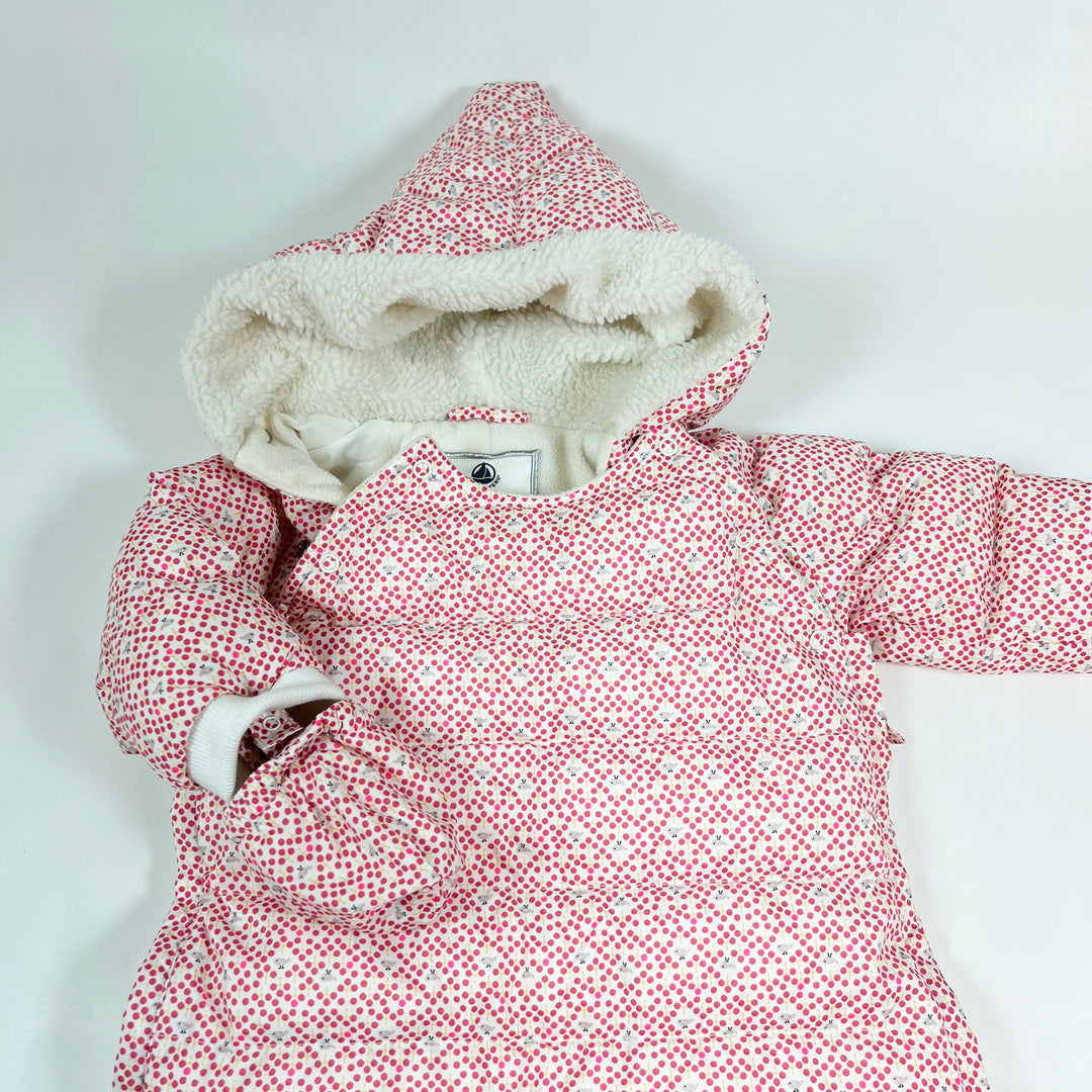 Petit Bateau red bird fleece-lined snowsuit with deteachable feet and mittens 6M 2