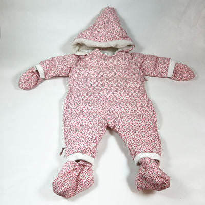 Petit Bateau red bird fleece-lined snowsuit with deteachable feet and mittens 6M 1