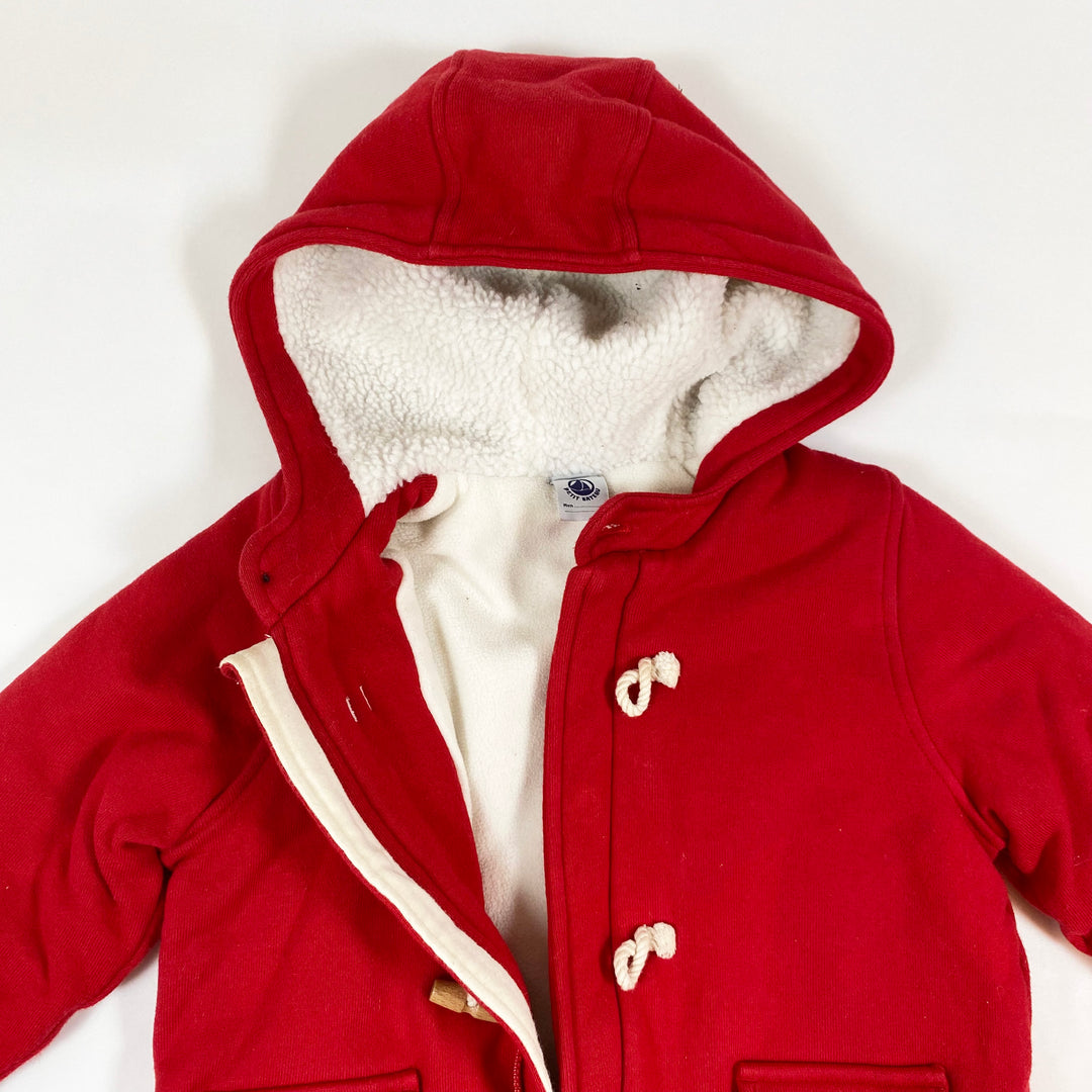 Petit Bateau red sherpa lined hooded duffel coat 24M/86 2