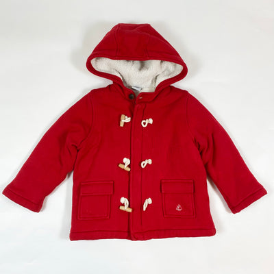 Petit Bateau red sherpa lined hooded duffel coat 24M/86 1