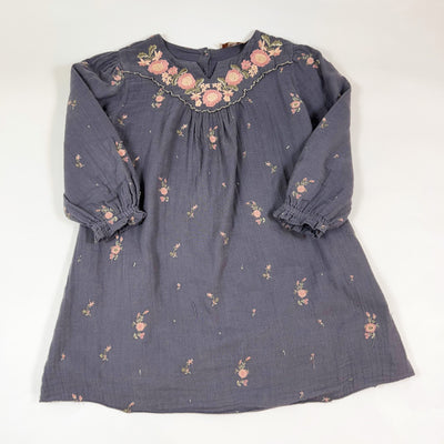 Louise Misha steel gray embroidered flowers muslin dress 6Y 1