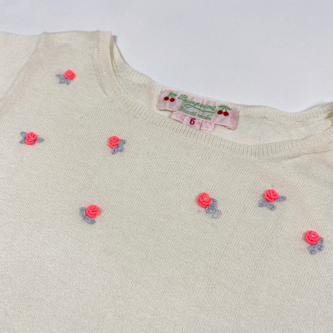 Bonpoint ecru pullover with applique flowers 6Y 2