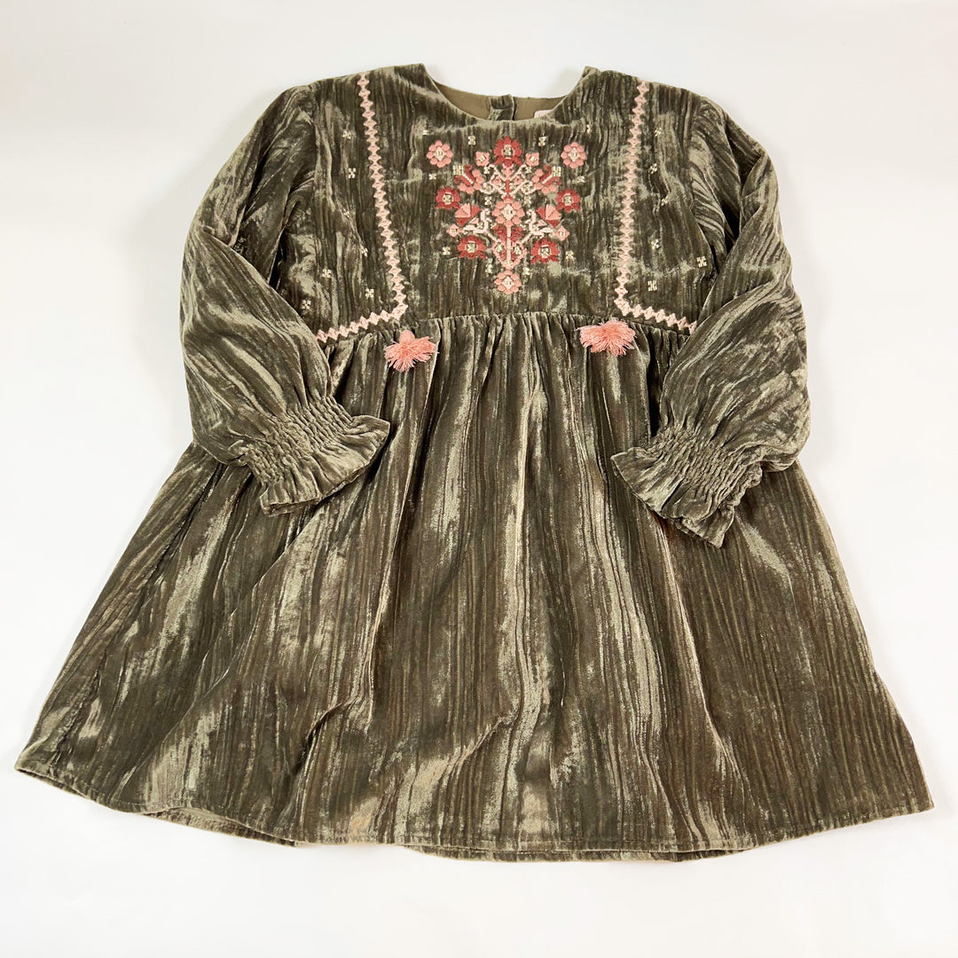 Louise Misha olive Flavia embroidered velvet dress  6Y 2