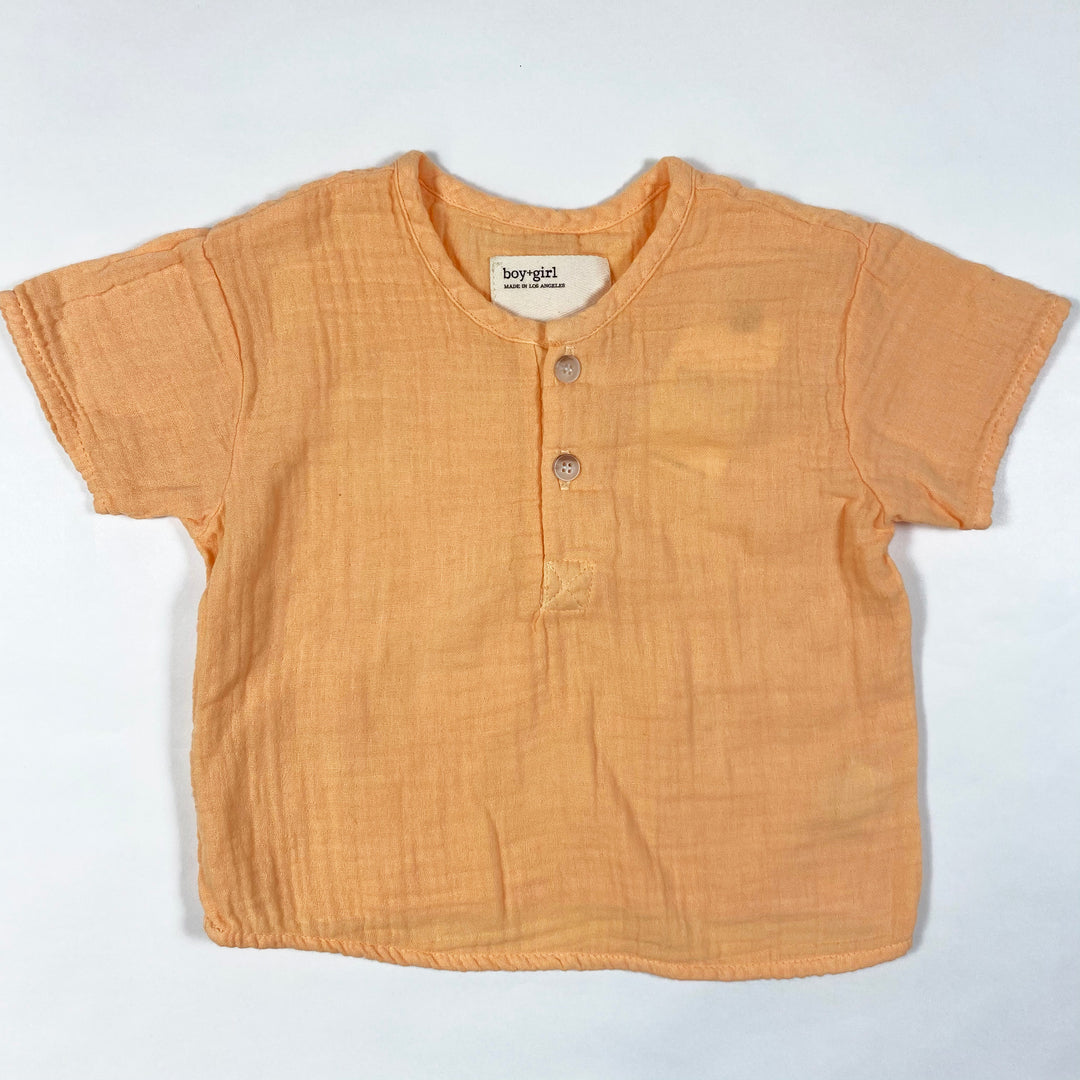 Boy + Girl orangefarbenes Musselin-Kurzarmhemd Cantaloupe Second Season 12-18M