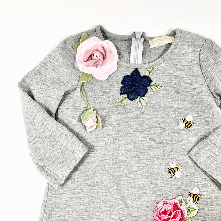Monnalisa grey 3D floral applications dress 4Y 2