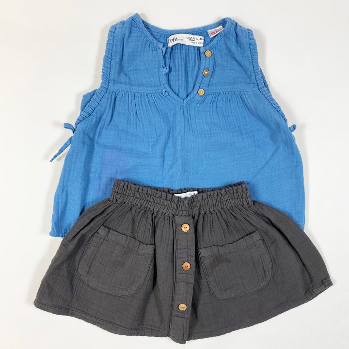 Zara blue muslin blouse & skirt set 12-18M/86