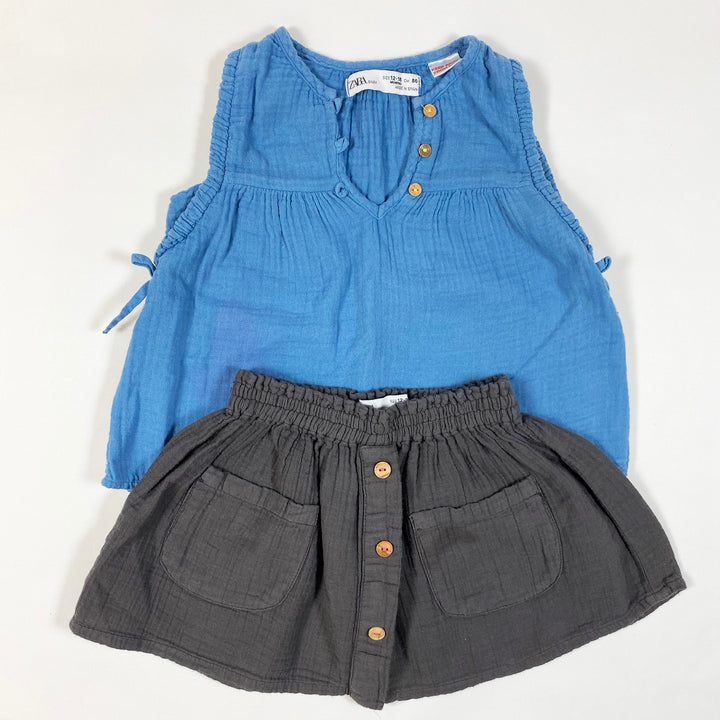 Zara blaue Musselinbluse & Rock im Set 12-18M/86