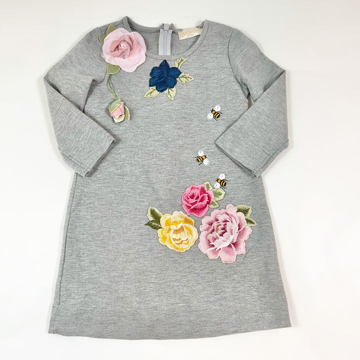 Monnalisa grey 3D floral applications dress 4Y 1