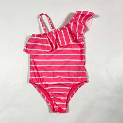 Gap neon coral striped asymmetrical swimsuit 3Y 1