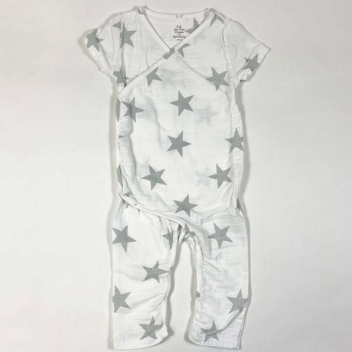 Aden + Anais white star print kimono wrap overall 9-12M