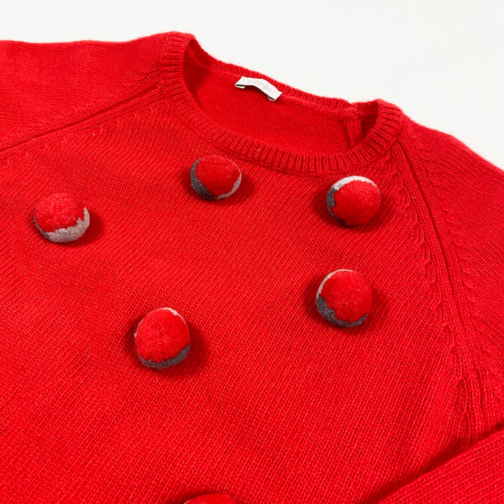 Il Gufo red merino pullover with pompons 6Y 2