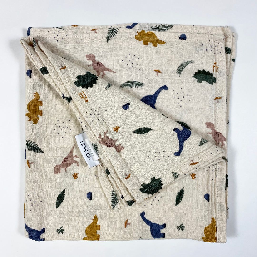 Liewood ecru dinosaur print muslin cloths set of 2 70x70