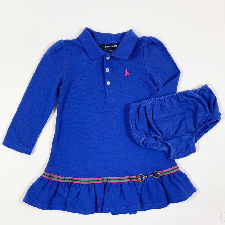 Ralph Lauren blaues langärmeliges Kleid mit Cheval-Detail & passender Pumphose 24M