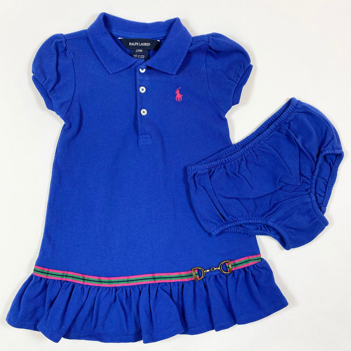 Ralph Lauren blue short-sleeved dress with cheval detail & matching bloomers 24M