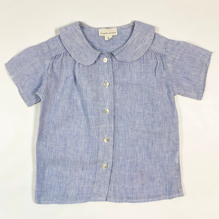 Les Petits Carreaux blue collared short-sleeved linen blouse 6Y 1