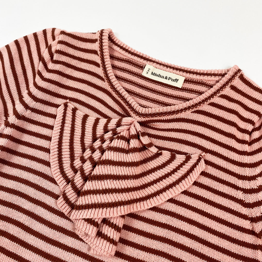 Misha & Puff vintage pink striped bow knit top 5-6Y 2