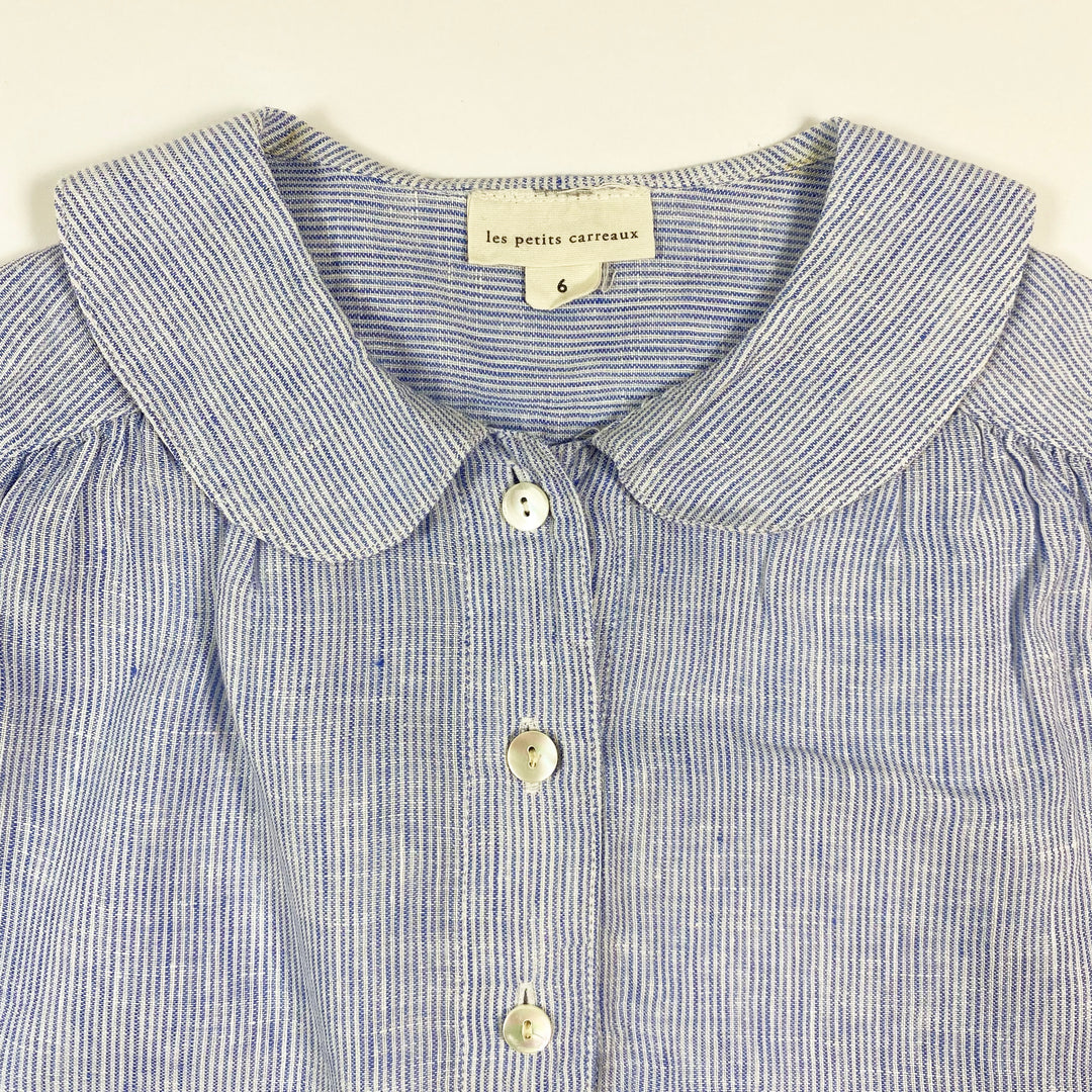 Les Petits Carreaux blue collared short-sleeved linen blouse 6Y 2