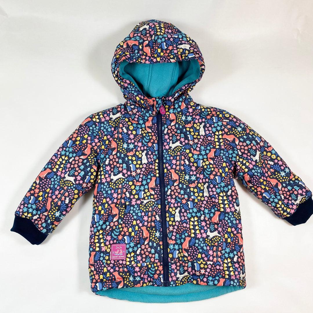 Jojo Maman Bébé multicoloured animals/turquoise fleece reversible water repellent coat 3-4Y 1