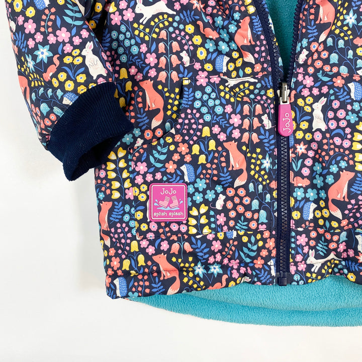 Jojo Maman Bébé multicoloured animals/turquoise fleece reversible water repellent coat 3-4Y 2
