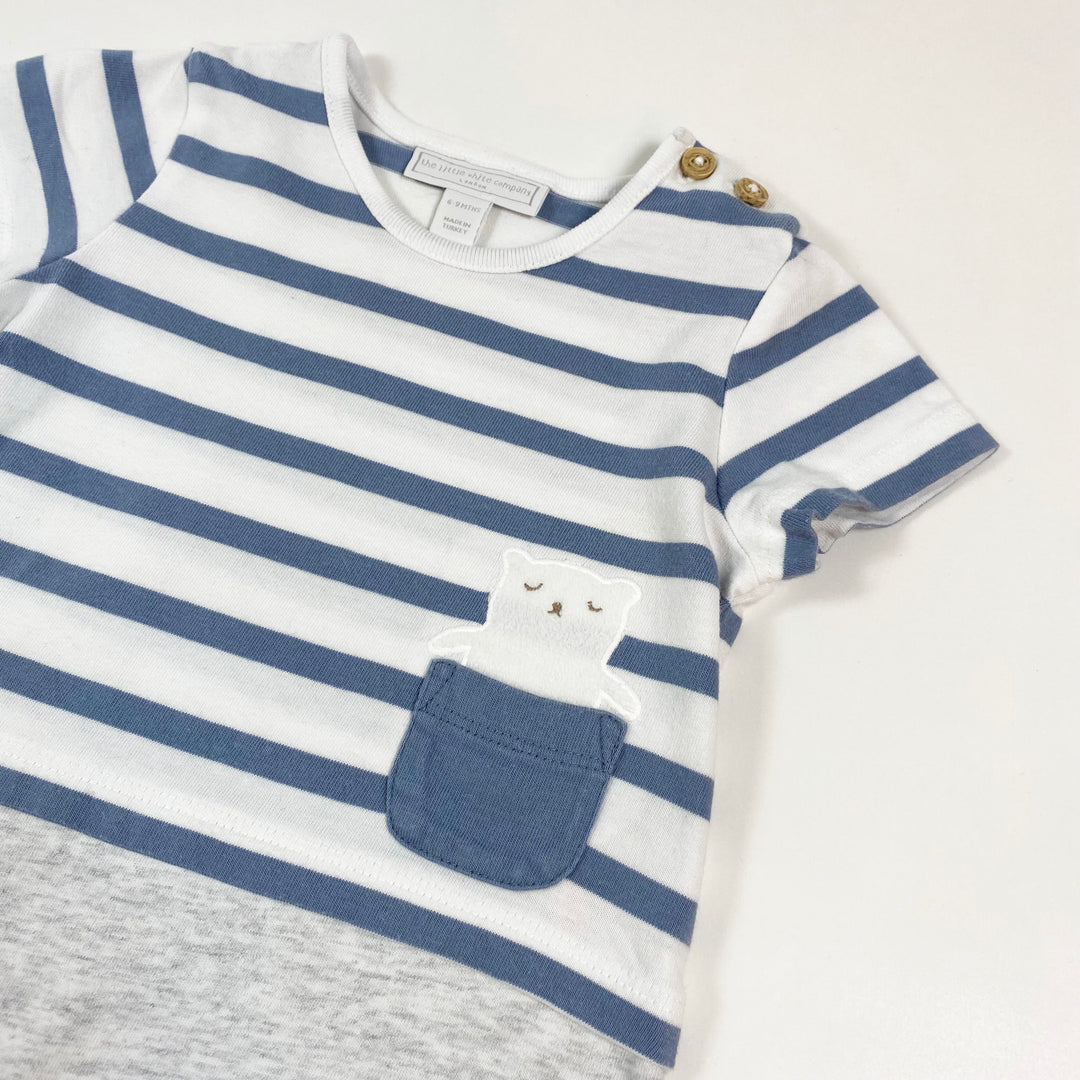 The Little White Company blue stripe teddy romper 6-9M 2