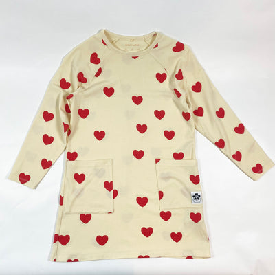 Mini Rodini cream long sleeve dress with red hearts 116-122 1