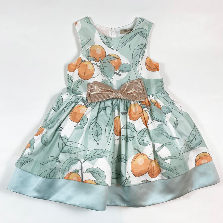 Hucklebones sage peach festive dress with large bow 4Y 1
