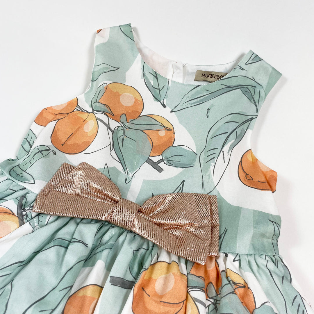 Hucklebones sage peach festive dress with large bow 4Y 2