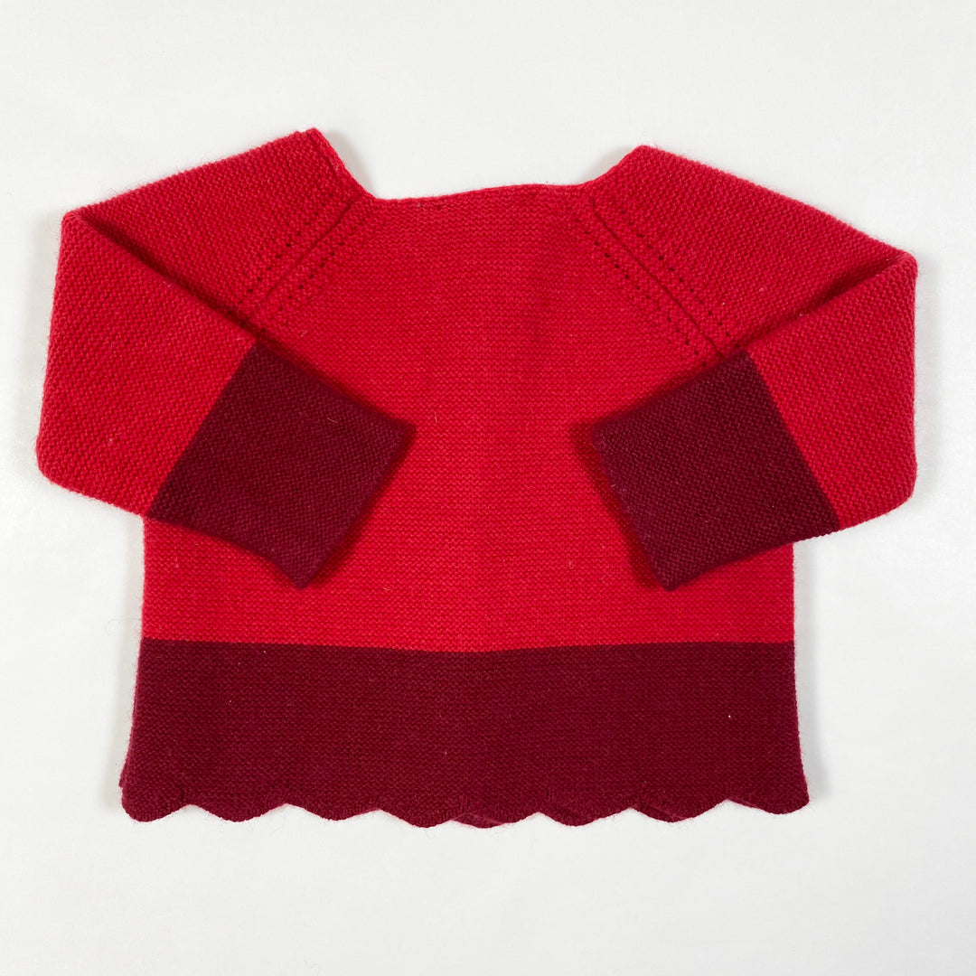 Jacadi red scalloped cashmere blend cardigan 3M/60 3