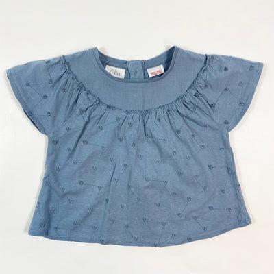 Zara blue/grey embroidered heart top 6-9M/74 1