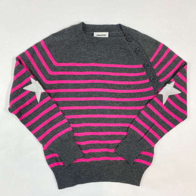 Zadig & Voltaire grey hot pink striped cashmere blend pullover 8Y/126 1