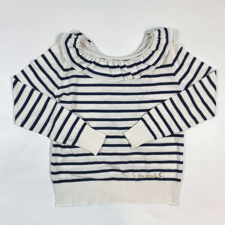 Emile et Ida blue striped ruffled collar pullover 8Y 1