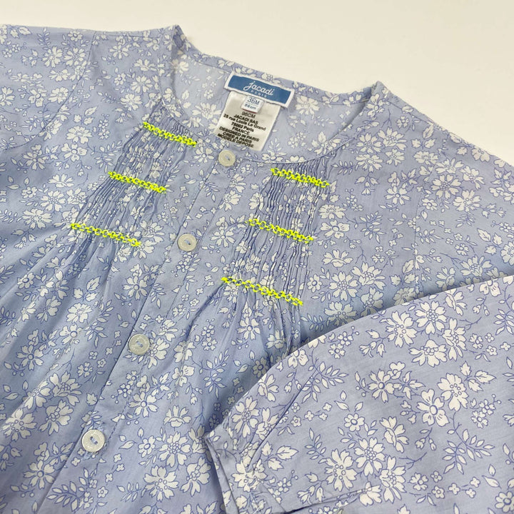Jacadi pale blue floral smocked blouse with neon green detail 36M/96 2