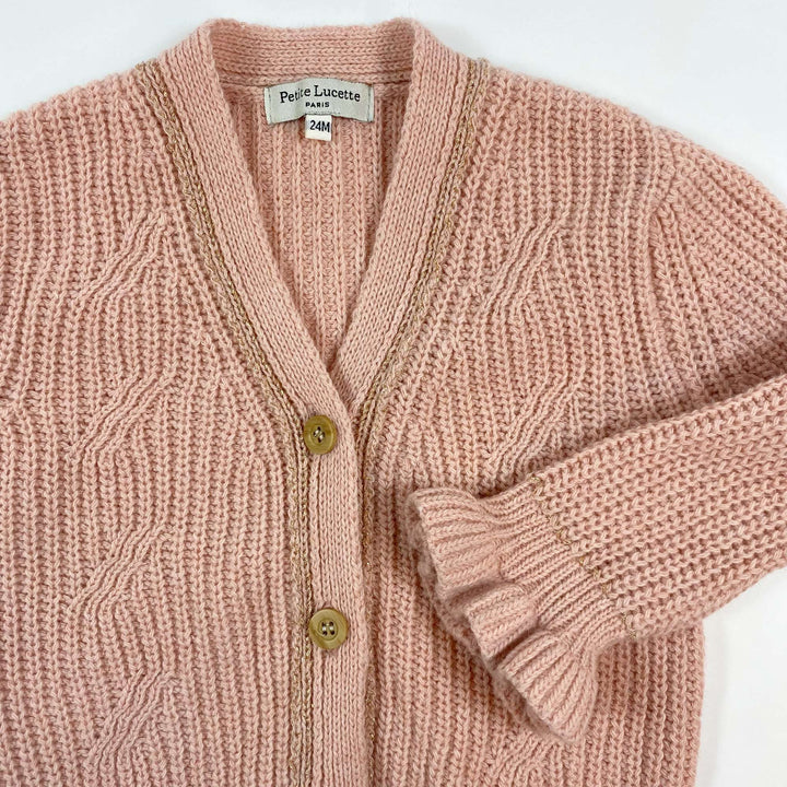 Petite Lucette pink cable knit glitter detail cardigan 24M 2