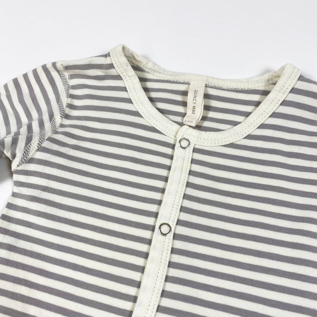 Quincy Mae ecru/grey striped pyjama with feet 6-12M