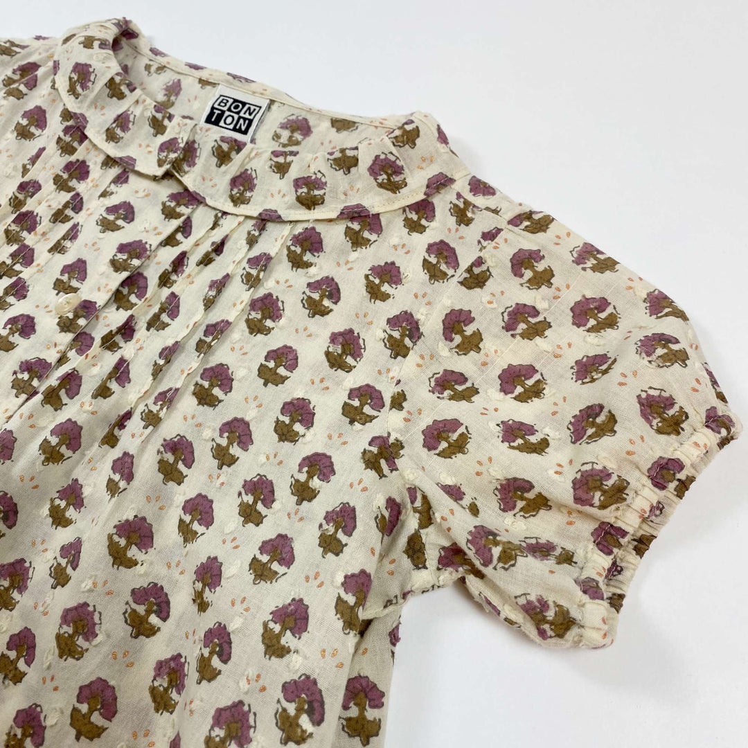 Bonton beige floral short-sleeved blouse 4Y 2