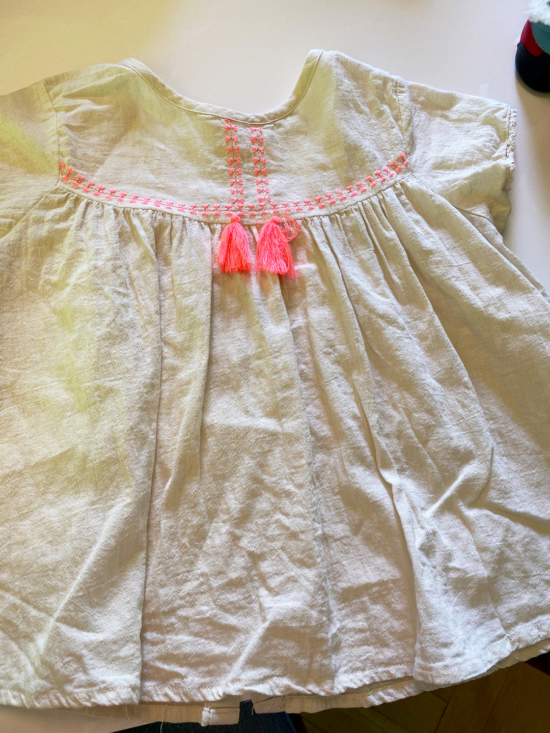 Louise Misha ecru blouse with neon pink embroidery 6Y 1