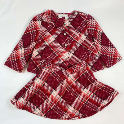 Janie and Jack bordeaux checked tweed jacket and skirt 3-4Y 1