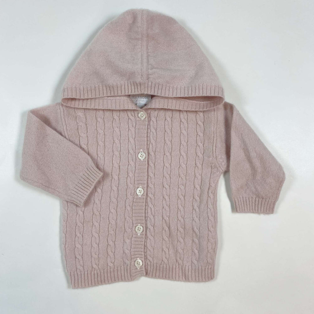 Harrods soft pink cable knit cardigan with hood 0/3M 1