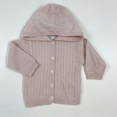 Harrods soft pink cable knit cardigan with hood 0/3M 1