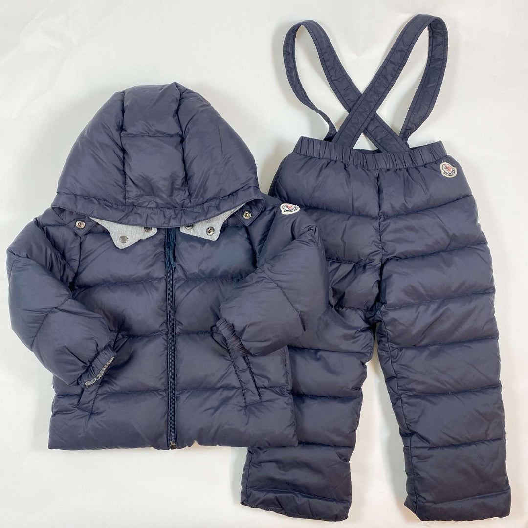 Moncler navy down ski jacket & trousers set 2Y 1