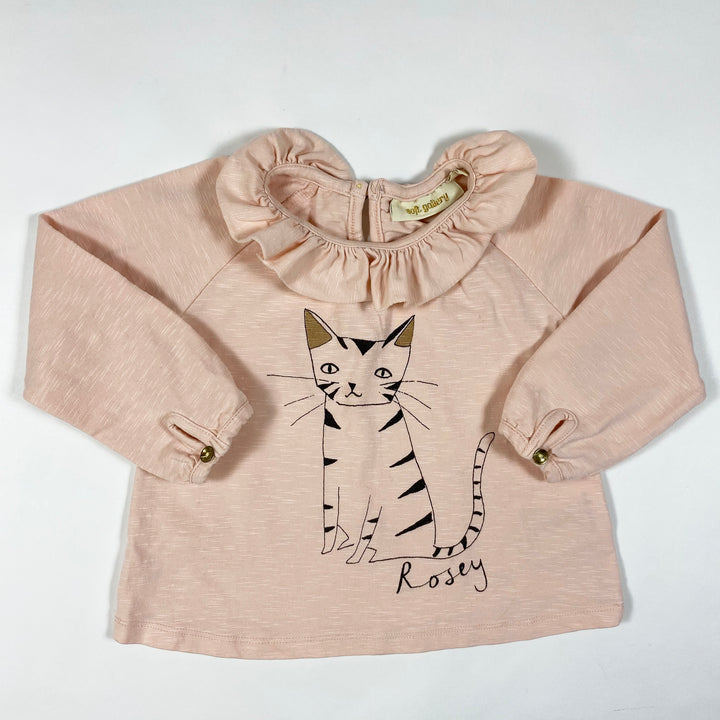 Soft Gallery soft pink collared shirt with cat print 12M