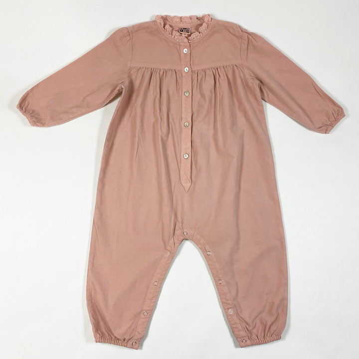 Bonton pink cord overall with fringe collar 2Y